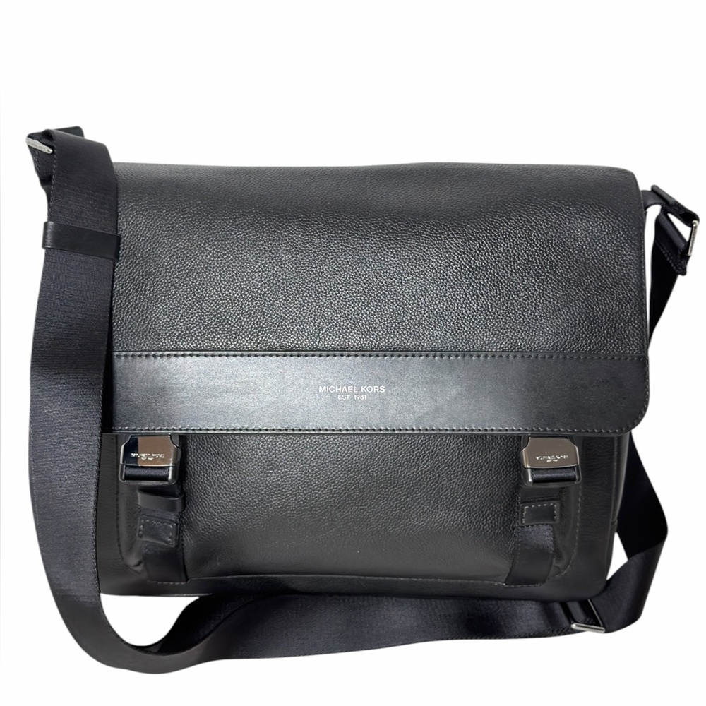 Michael Kors Greyson Black Leather Messenger Bag Crossbody Laptop Work Medium - Picture 13 of 16